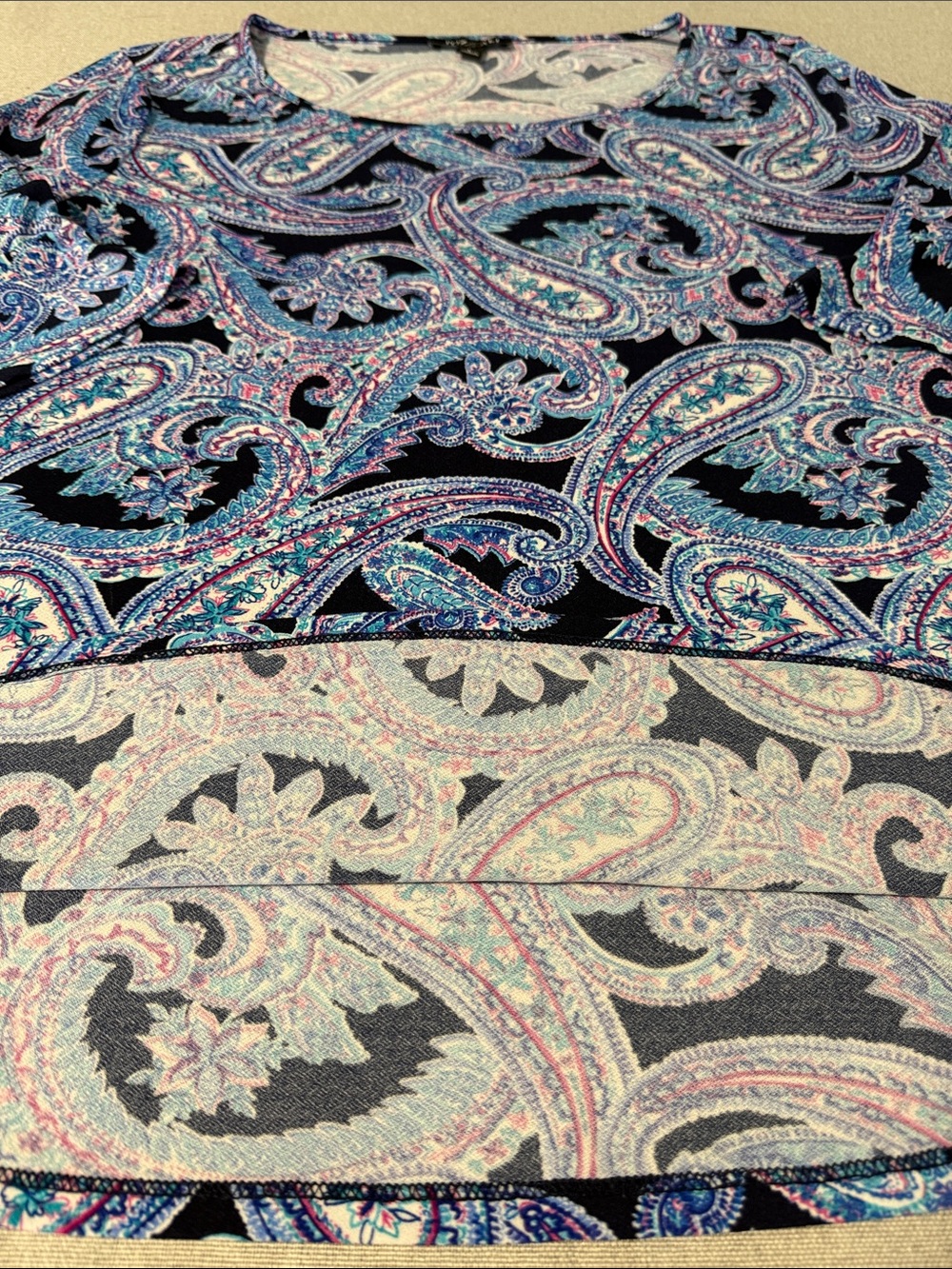 Roz & Ali Navy Paisley Scoop Neck Tunic with Blue & Purple Accents SZL - Picture 13 of 14